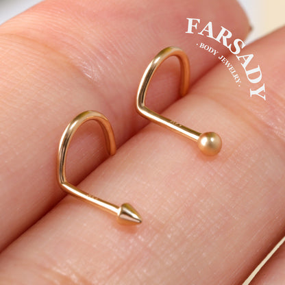 Minimal Spike & Ball - Solid 14K Gold Screw End Stud / Fit 20G Nostril Piercing