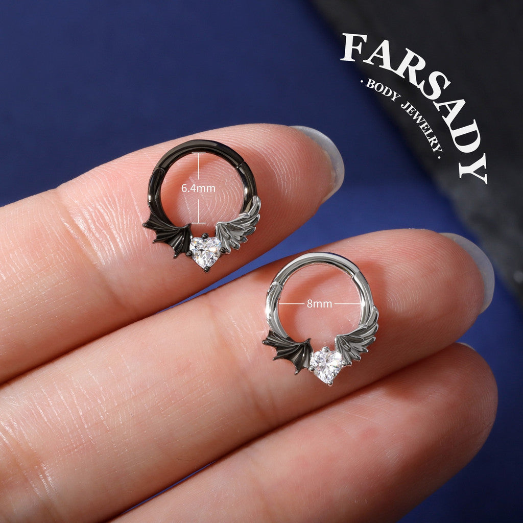 16G Angel VS Devil Septum Ring| Sterling Silver Septum Jewelry| Heart Daith Earring Hoop| Helix Piercing Jewelry| Gothic Piercing Jewelry