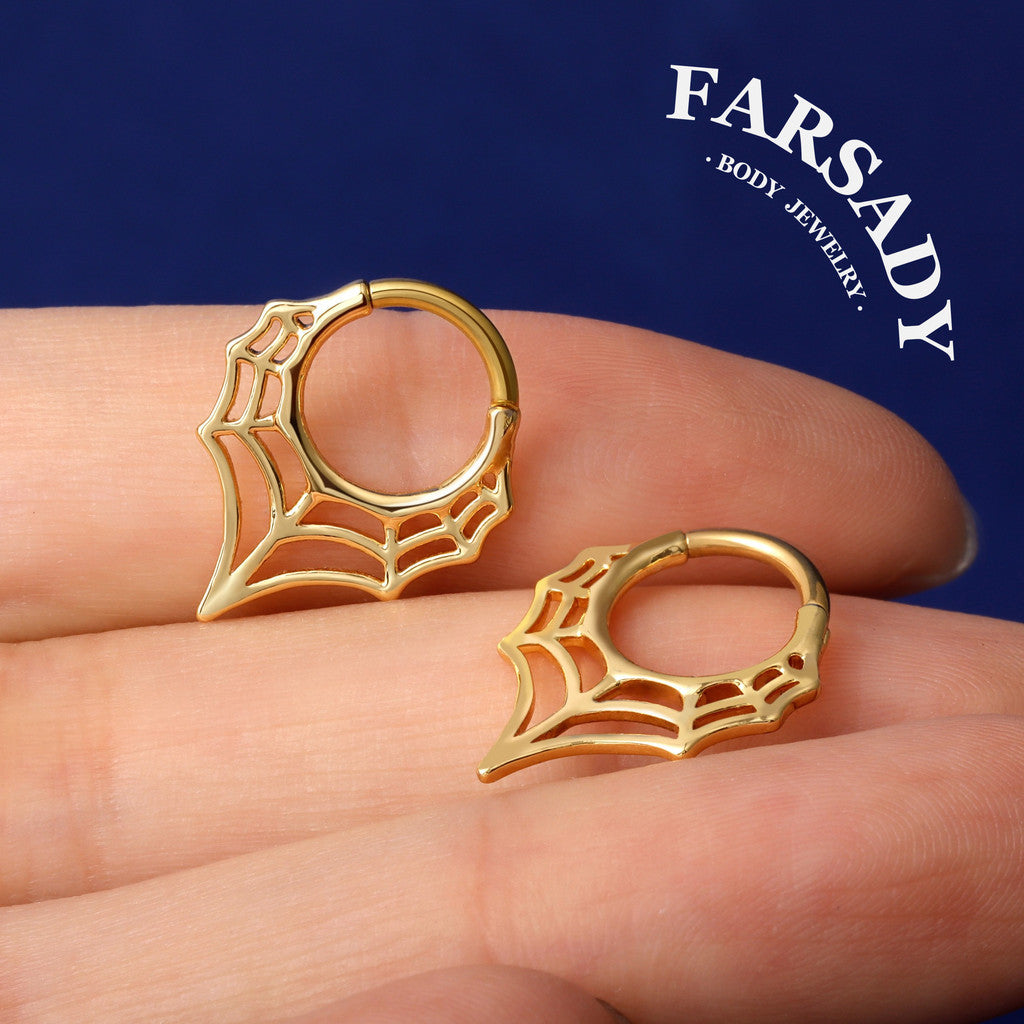 Spider Web Nose Ring Hoop| Punk Septum Ring or Daith Earring| Gothic Halloween Jewelry| 1.2x8mm | Gold or Silver| Septum Clicker Jewelry