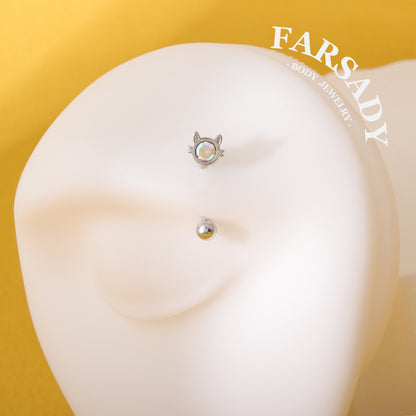 16G AB Cubic Zirconia Cat Curved Barbell, Elegant Silver CZ 8mm Bar Eyebrow Piercings Barbell, Cute Cat CZ Rook Earring, 8mm Cute Cat Rook Barbell