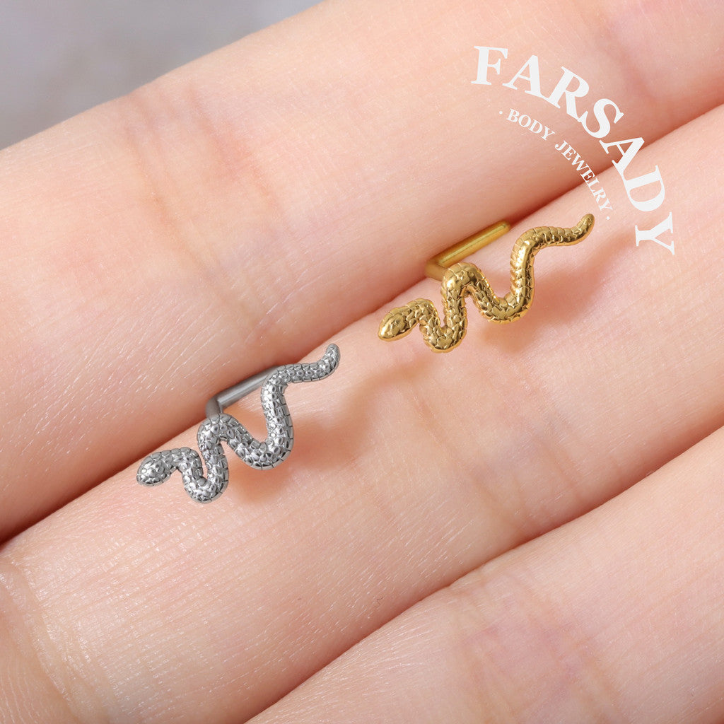 Textured Snake - L-Shape Nose Stud / Fit 18G 20G Nose Ring