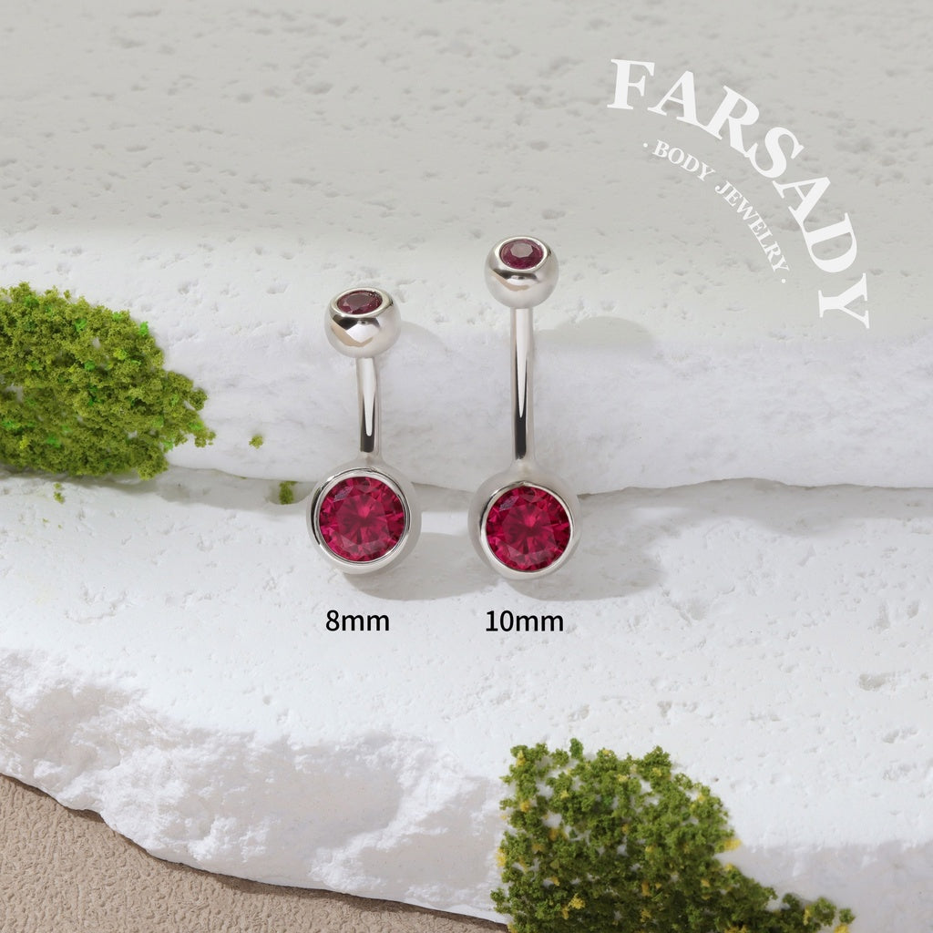 Crimson Twin Gem - 925 Silver Red CZ Belly Button Ring / Fits 14G Navel Piercing