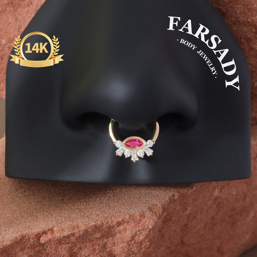 Crimson Iris - Solid 14K Gold Hinged Clicker Hoop / Fits 16G Septum Ring Helix Conch Cartilage Earring