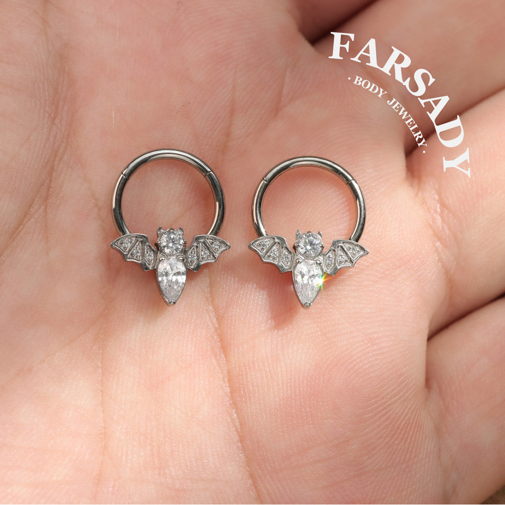 Moon Bat - ASTM F136 Titanium Hinged Clicker Hoop / Fits 16G Septum Ring Helix Conch Cartilage Earring