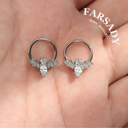 Moon Bat - ASTM F136 Titanium Hinged Clicker Hoop / Fits 16G Septum Ring Helix Conch Cartilage Earring