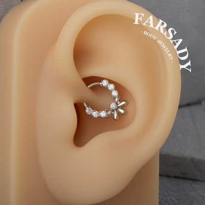 Petal Halo - 316L Hinged Clicker Hoop / Fits 16G Septum Ring Helix Conch Cartilage Earring