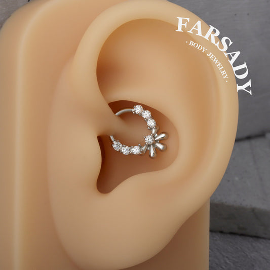 Petal Halo - 316L Hinged Clicker Hoop / Fits 16G Septum Ring Helix Conch Cartilage Earring