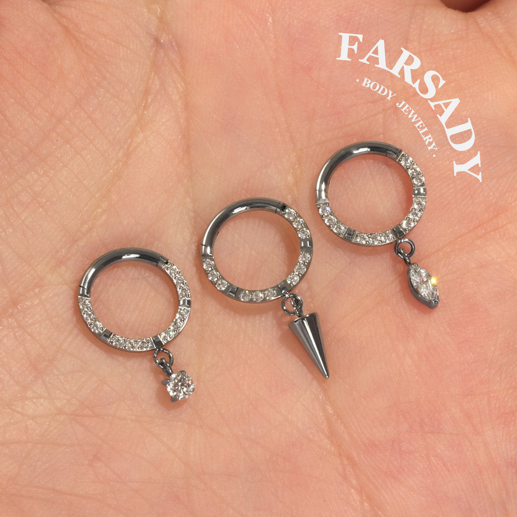 Dangle Crest - ASTM F136 Titanium Hinged Clicker Hoop / Fits 16G Septum Ring Helix Conch Cartilage Earring