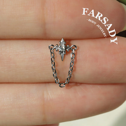 Chain Spire - 925 Silver Threadless Stud / Fits Cartilage Helix Tragus Lobe Nostril Piercing