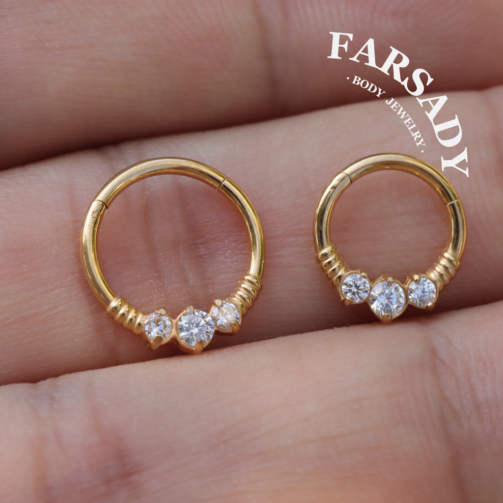 Triple Knot - CZ Hinged Clicker Hoop / Fits 16G Septum Ring Helix Conch Cartilage Earring