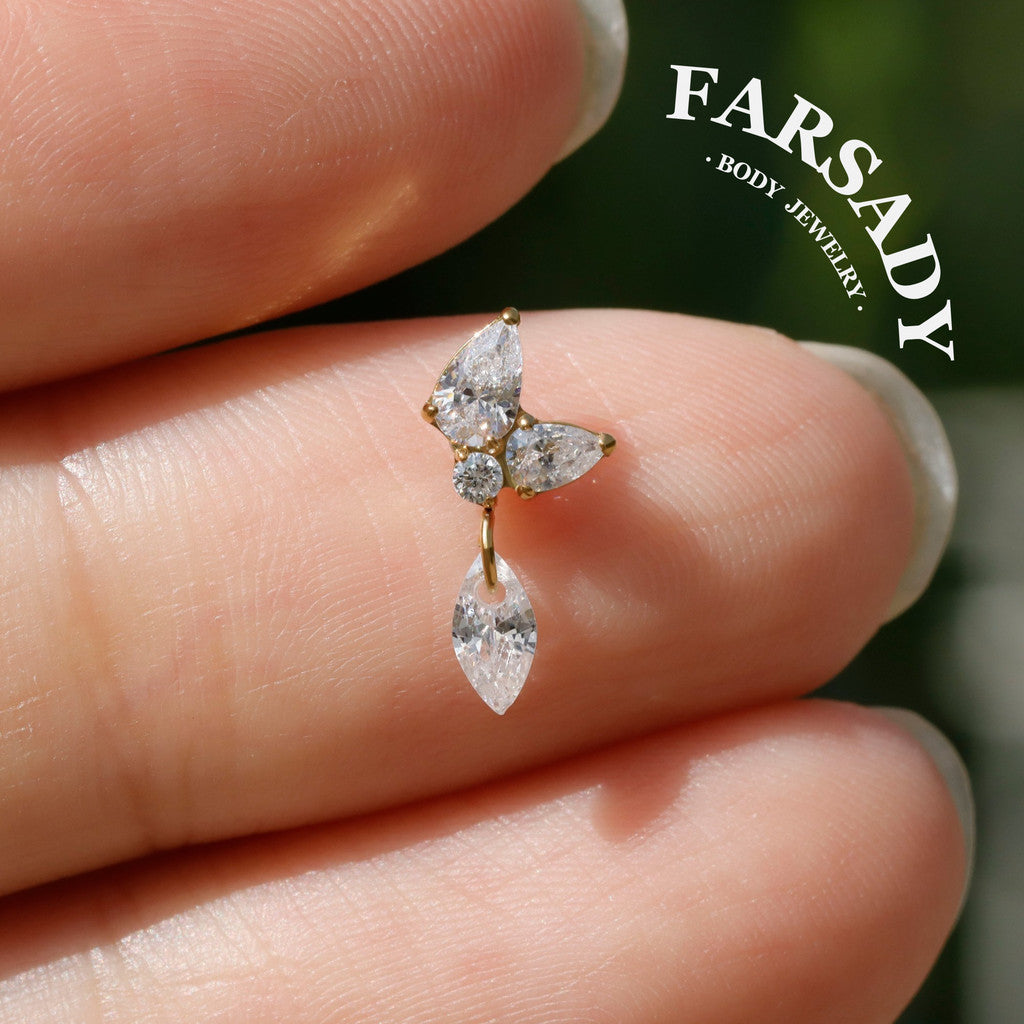 Dangle Crystal Butterfly - F136 Titanium Internally Threaded Stud / Fits Cartilage Helix Tragus Lobe Nostril Piercing