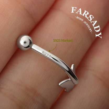 Plain Silver Butterfly - 925 Silver Belly Button Ring / Fits 14G Navel Piercing