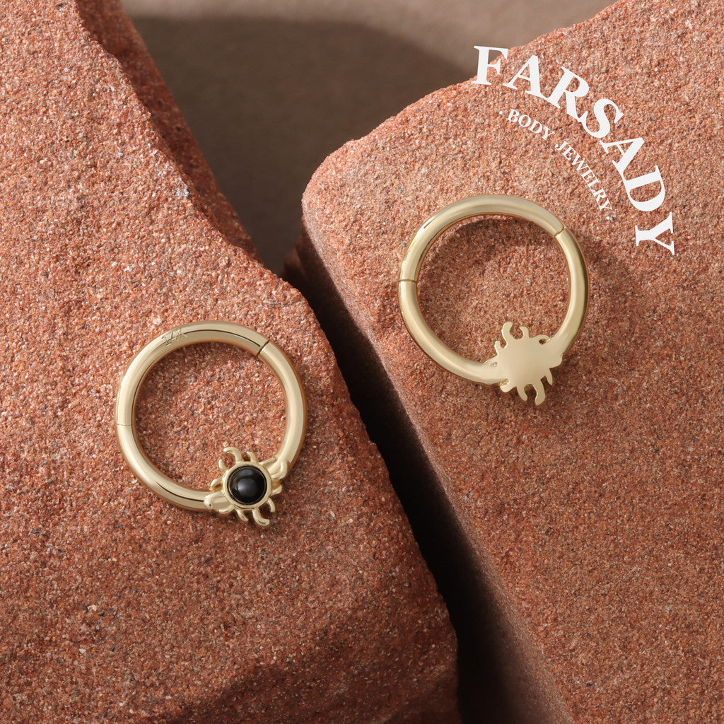 Midnight Suncore - Solid 14K Gold Hinged Clicker Hoop / Fits 16G Septum Ring Helix Conch Cartilage Earring