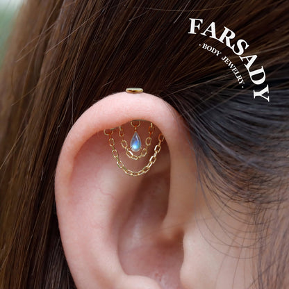 Moon Tassel - 925 Silver Threadless Stud / Fits Vertical Helix Hidden Rook Earring