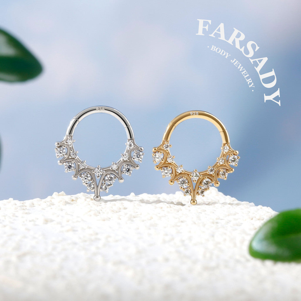 16G star septum ring Sterling Silver septum clicker, 8mm daith earring hoop silver, gold helix tragus hoop, septum piercing jewelry Handmade