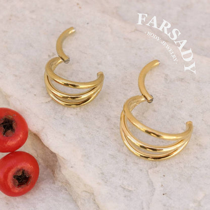 Triple Loop - ASTM F136 Titanium Hinged Clicker Hoop / Fits 16G Septum Ring Helix Conch Cartilage Earring / Waterproof Segment Piercing, Hypoallergenic Jewelry for Sensitive Skin