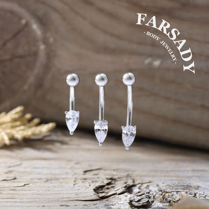 Dew Tear - 316L Clear CZ Curved Barbell / Fits 16G Rook Daith Earring Lip Eyebrow Cartilage Piercing