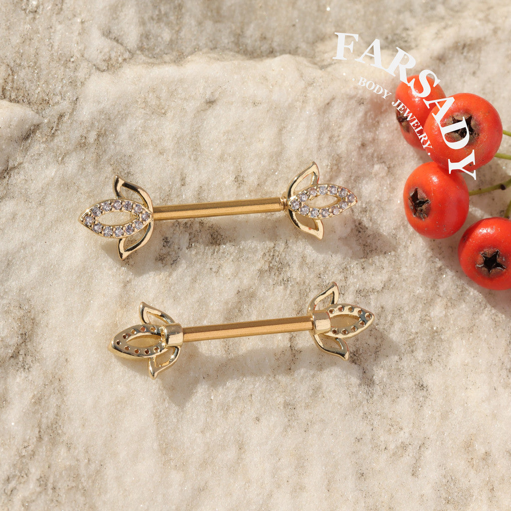 Hollow Lotus - 2PCS Clear CZ Straight Barbell / Fits 16G Chest Piercing Nose Bridge