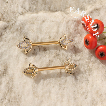 Hollow Lotus - 2PCS Clear CZ Straight Barbell / Fits 16G Chest Piercing Nose Bridge