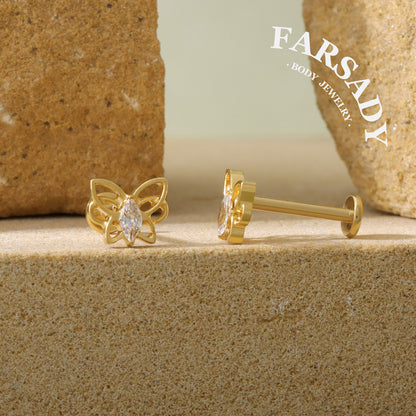 Hollow Butterfly - F136 Titanium Internally Threaded Stud / Fits Cartilage Helix Tragus Lobe Nostril Piercing