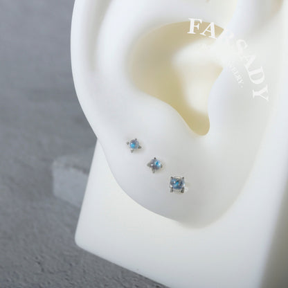 Lunar Nacre - F136 Titanium Natural Moonstone Replacement Tops / Fits Threadless Ear Studs
