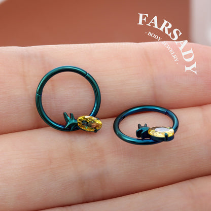 Verdant Glow - F136 Titanium Hinged Clicker Hoop / Fits 16G Septum Ring Helix Conch Cartilage Earring