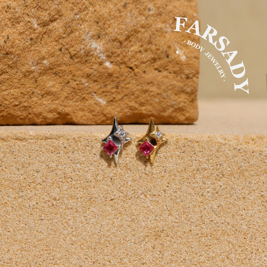 Sterling Silver Pink CZ Star Stud Earring Threadless Push In Post Earrings | 16G 18G 20G Flat Back Tragus Helix Cartilage Piercing Earring