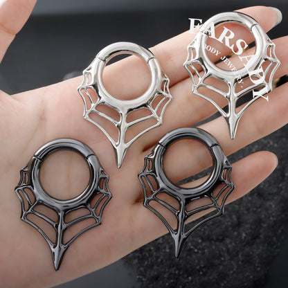 Spiderweb Ear Weights Hoop 5mm Stretched Ear 4 Gauges Earring Plugs Heavy Ear Weights Hanger Easy Clasp Gothic Ear Tunnels Lobe Stretching Body Jewelry