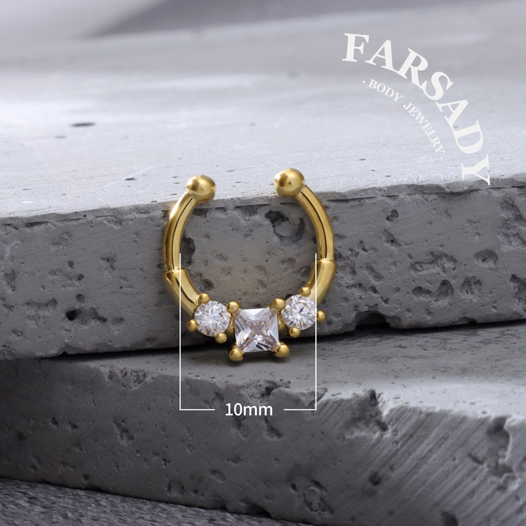 Square Star Duo - 316L Fake Nose Ring C-Hoop Piercing / Fit Non-Pierced Septum Ring