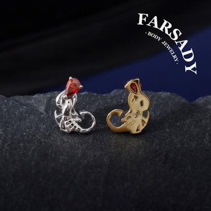 Venom Ruby Scorpion - F136 Titanium Threadless Stud / Fits Cartilage Helix Tragus Lobe Earring