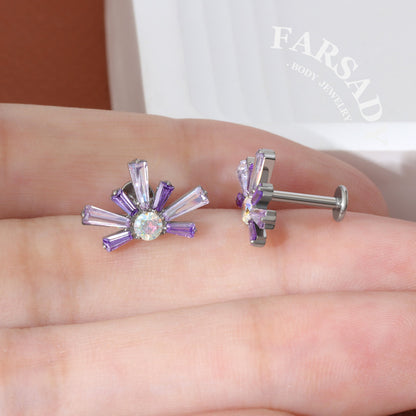 Lavender Burst- F136 Titanium Internally Threaded Stud / Fits Cartilage Helix Tragus Lobe Piercing