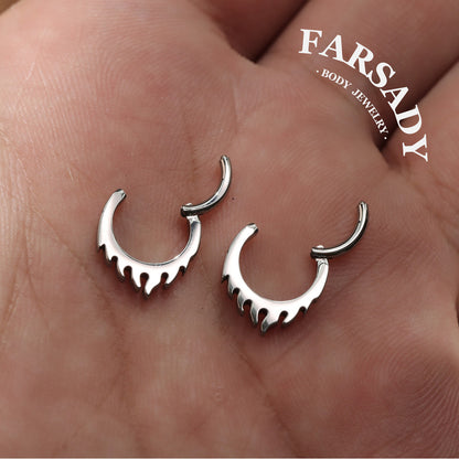 Flame Edge - F136 Titanium Hinged Clicker Hoop / Fits 16G Septum Ring Helix Conch Cartilage Earring