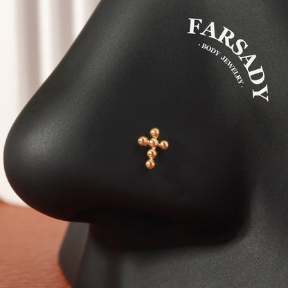 Sphere Cross  - F136 Titanium Screw End Stud / Fit 18G 20G Nose Ring