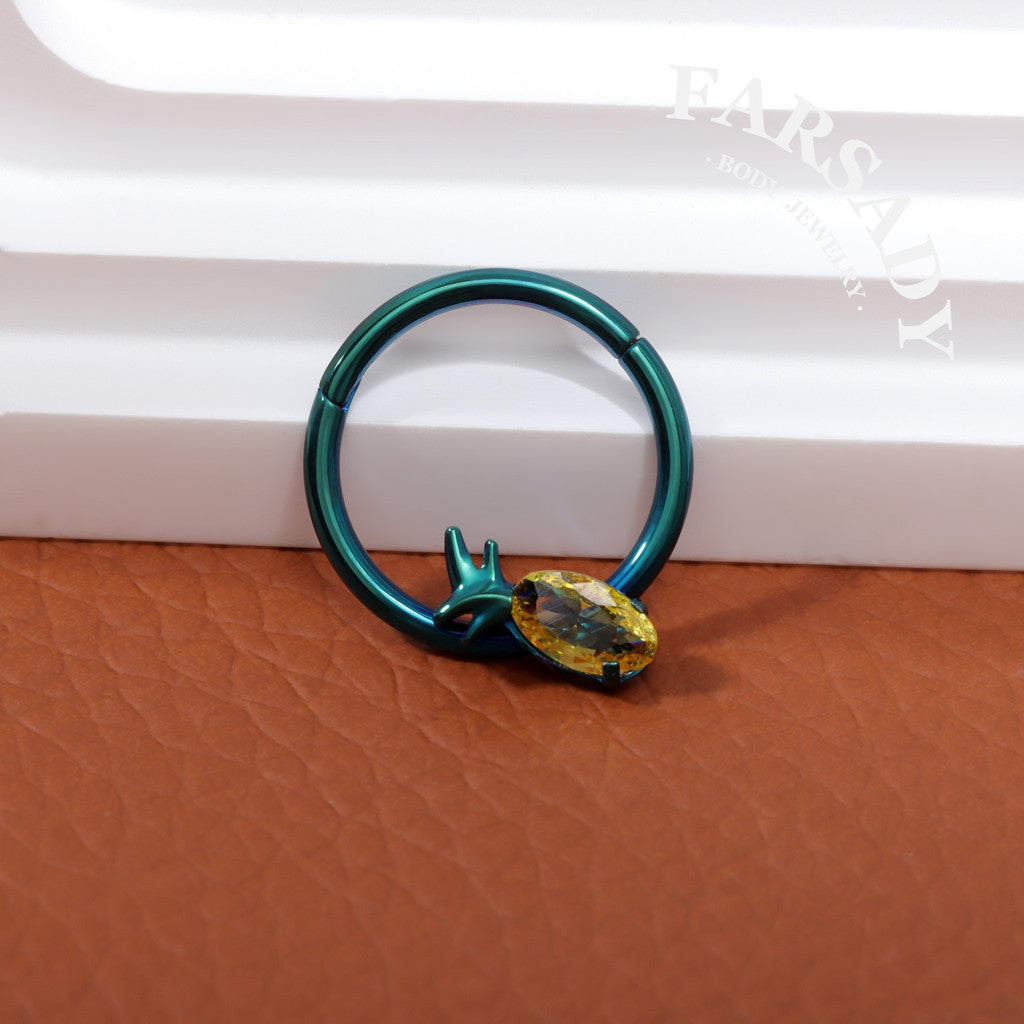 Verdant Glow - F136 Titanium Hinged Clicker Hoop / Fits 16G Septum Ring Helix Conch Cartilage Earring