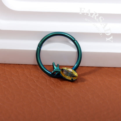 Verdant Glow - F136 Titanium Hinged Clicker Hoop / Fits 16G Septum Ring Helix Conch Cartilage Earring