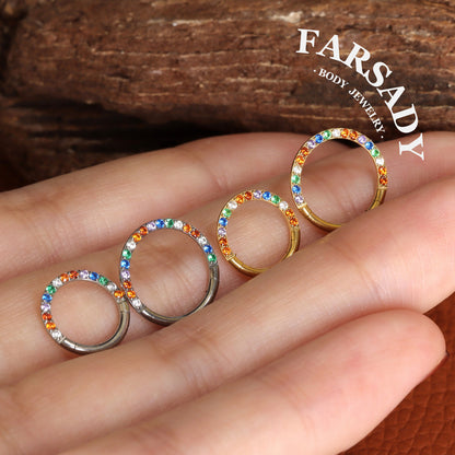 Rainbow Band - ASTM F136 Titanium Hinged Clicker Hoop / Fits 16G Septum Ring Helix Conch Cartilage Earring