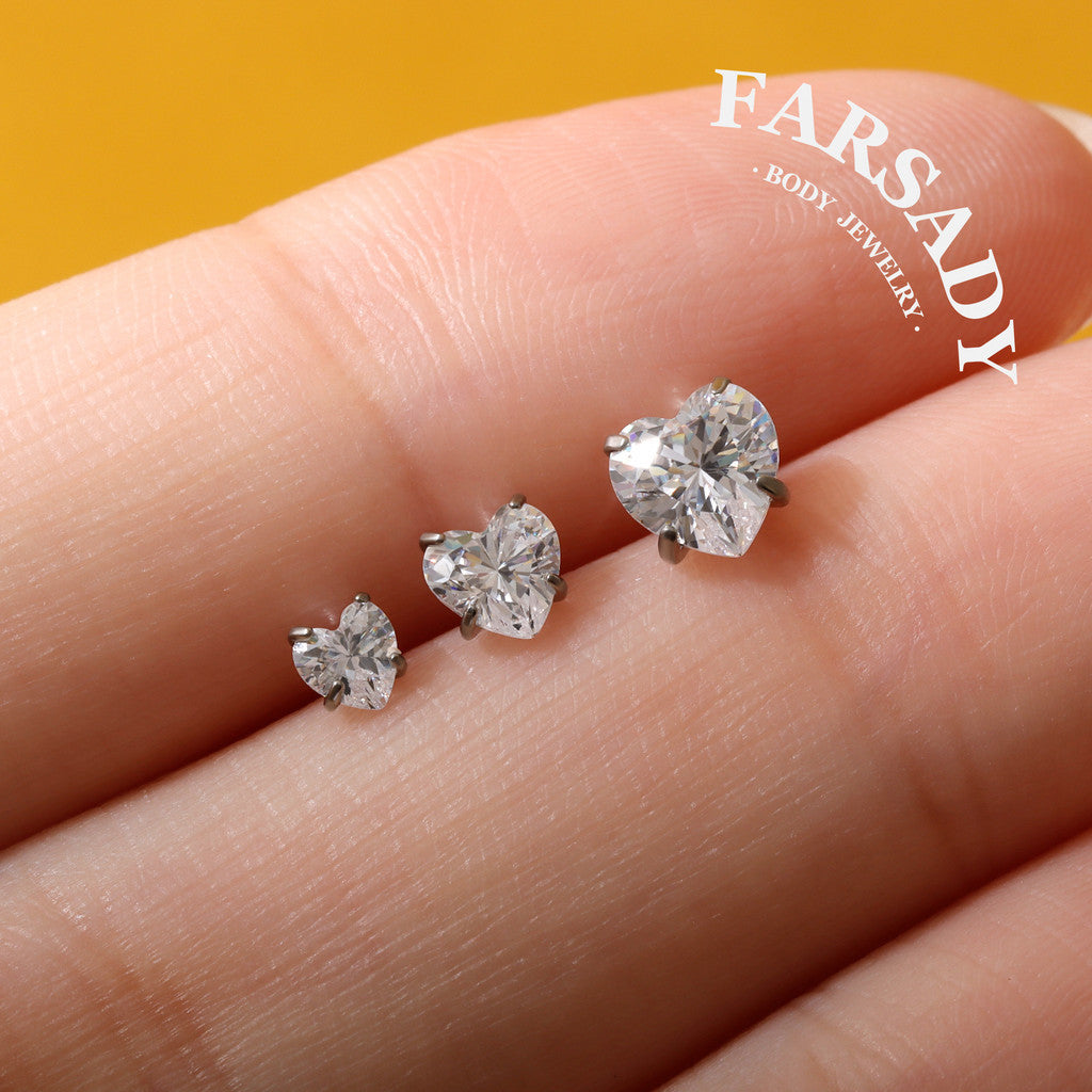 Heart Zircon - F136 Titanium Colorful CZ Replacement Tops / Fits Threadless Ear Studs
