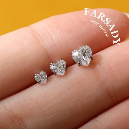 Heart Zircon - F136 Titanium Colorful CZ Replacement Tops / Fits Threadless Ear Studs
