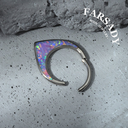 Opal Tear - ASTM F136 Titanium Hinged Clicker Hoop / Fits 16G Septum Ring Helix Conch Cartilage Earring