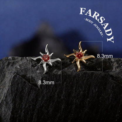 Flame Star - 925 Silver Threadless Stud / Fits Cartilage Helix Tragus Lobe Nostril Piercing