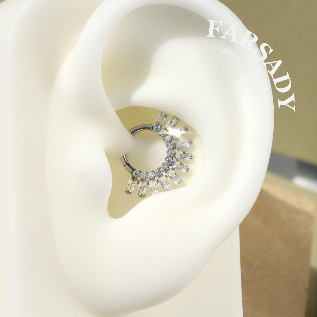 Sun Burst - F136 Titanium Hinged Clicker Hoop / Fits 16G Septum Ring Helix Conch Cartilage Earring