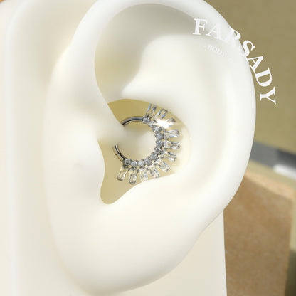 Sun Burst - F136 Titanium Hinged Clicker Hoop / Fits 16G Septum Ring Helix Conch Cartilage Earring