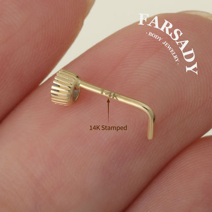 Multi-Color CZ - Solid 14K Gold L-Shape Stud / Fit 20G Nostril Piercing