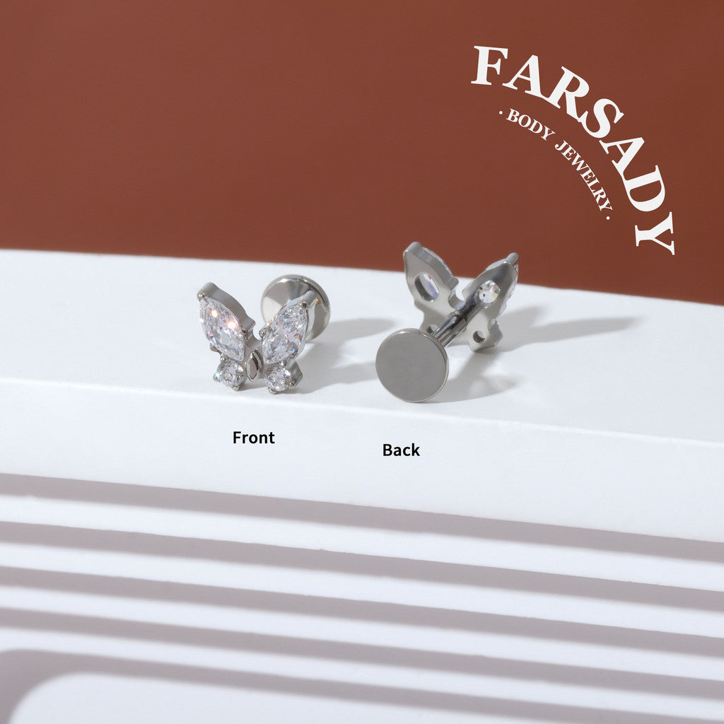 Winglet Spark - F136 Titanium Internally Threaded Stud / Fits Cartilage Helix Tragus Lobe Nostril Piercing