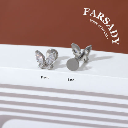 Winglet Spark - F136 Titanium Internally Threaded Stud / Fits Cartilage Helix Tragus Lobe Nostril Piercing
