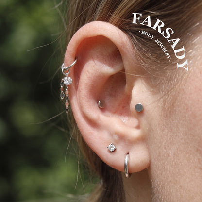 Dew Chain Shimmer - 925 Silver Clear CZ Dangle Charm / Interchangeable Hoop Earring Pendant for Helix Daith Cartilage Piercing