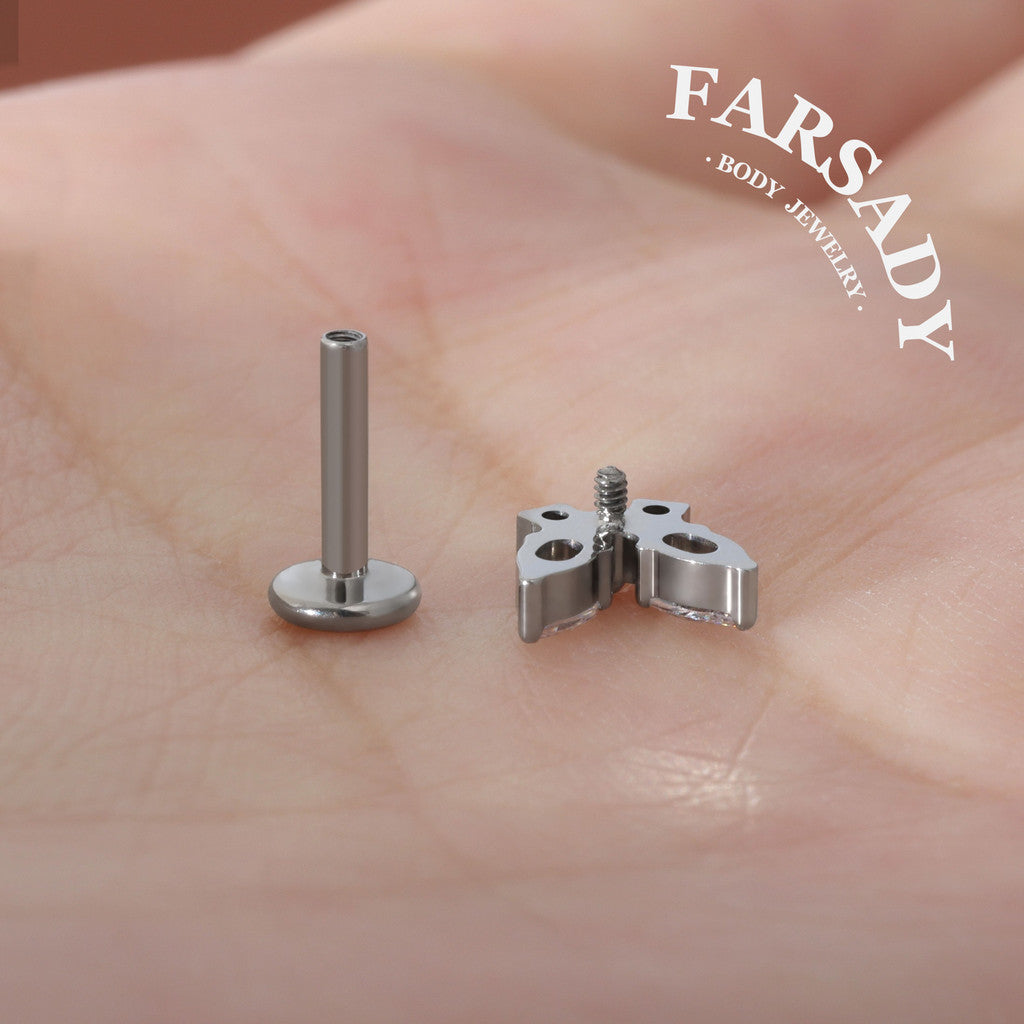 Winglet Spark - F136 Titanium Internally Threaded Stud / Fits Cartilage Helix Tragus Lobe Nostril Piercing