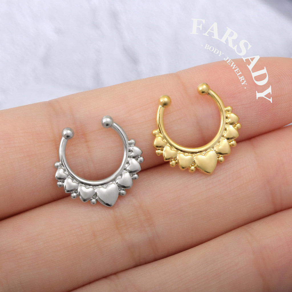 Love Garland - 316L Fake Nose Ring C-Hoop Piercing / Fit Non-Pierced Septum Ring