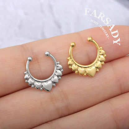 Love Garland - 316L Fake Nose Ring C-Hoop Piercing / Fit Non-Pierced Septum Ring