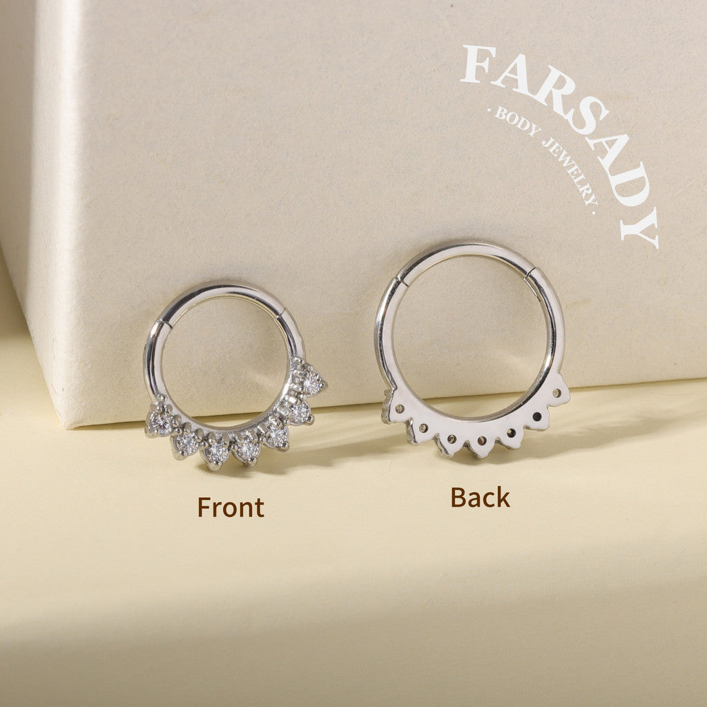 16G 316L Steel Flower CZ Septum Ring, Hinged Septum Hoop, Septum Clicker Gold, Steel Septum Piercing, Septum Jewelry, Cartilage Hoop 1.2*8/10mm